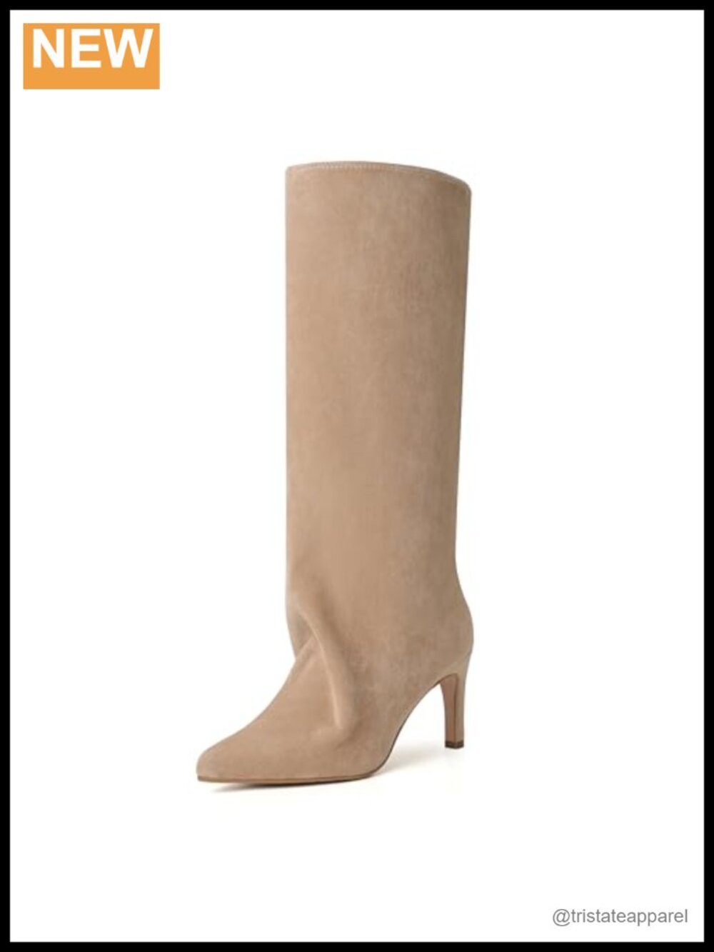 Knee High Stiletto Boots Women Pointed Toe Faux Suede Zip Tall Dress Boots